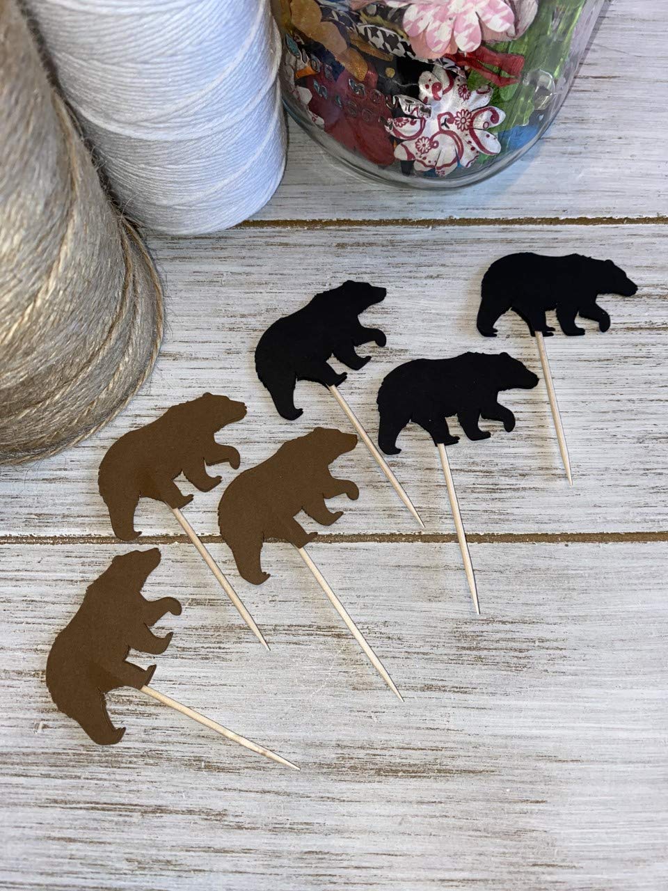 Amazon.com: 24 Brown Black Bear cupcake toppers food picks Baby ...