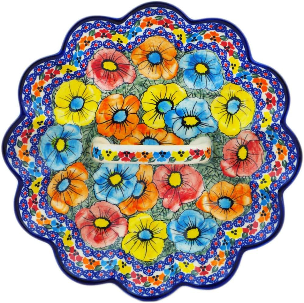 Polmedia Polish Pottery Egg Plate UNIKAT - Bright Flower Bundle Pattern Handmade in Boleslawiec Poland + Certificate of Authenticity