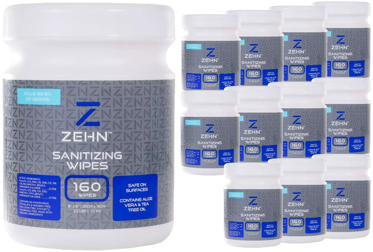 Zehn Everyday Wipes with Tea Tree Oil & Aloe Vera - 4 Canisters with 160 wipes each (total of 640 wipes) - Amazing for high-traffic areas - Alcohol-free, safe on skin, and effective on surfaces