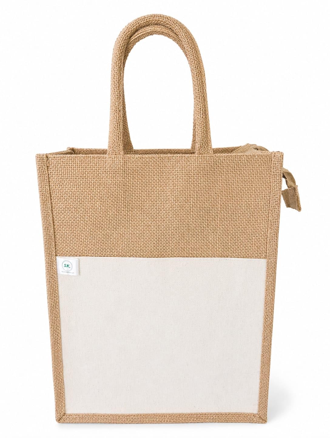 Premium Jute Tote Bag, Natural, with Front Pocket, Inner Pocket and Bottle Compartment, 33x25x13 cm-image-7