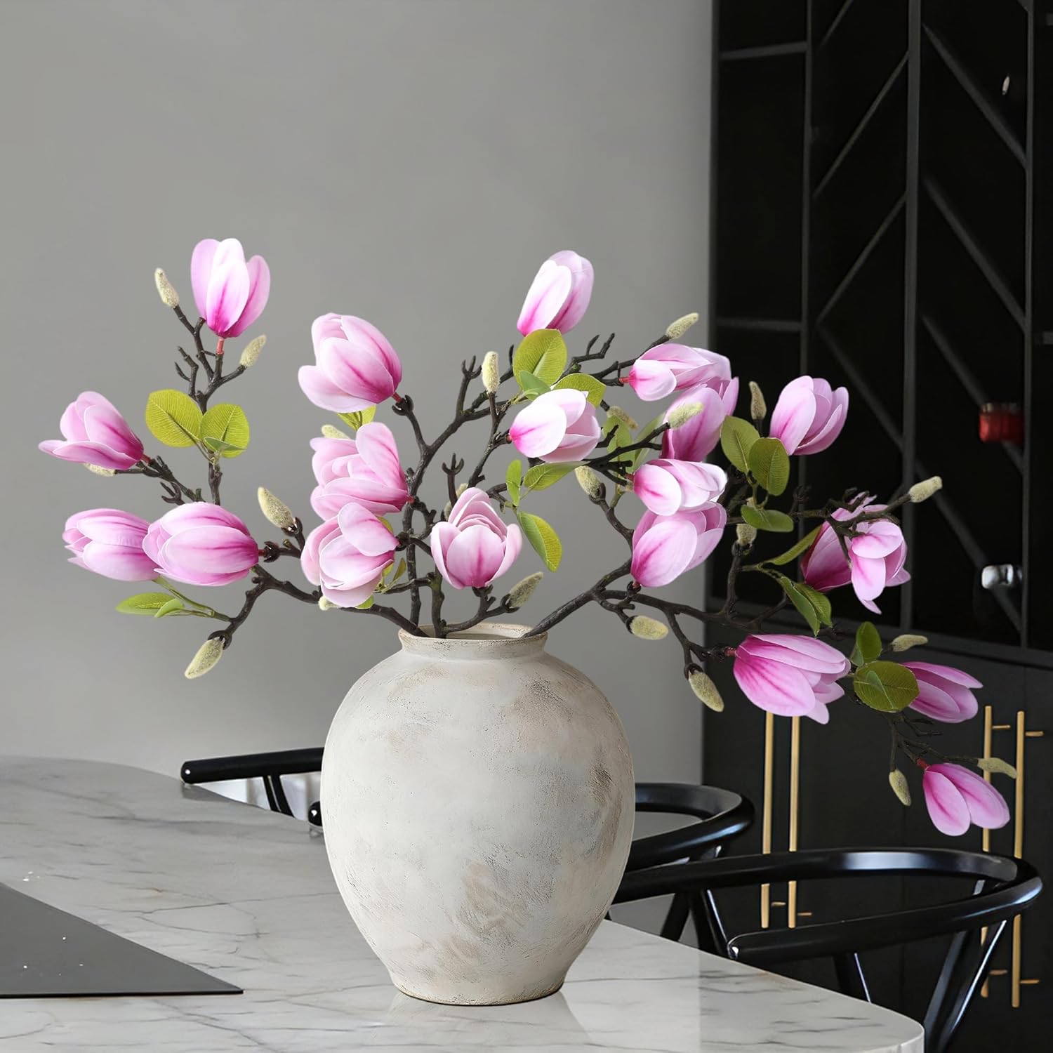 Ivydale Artificial Magnolia Flowers Stems, 5PCS Hotpink Fake Flowers Buds, 26" Flora Branches Home Decor for Tall Vase Realistic Table Centerpiece Indoor Decoration (No Pot)