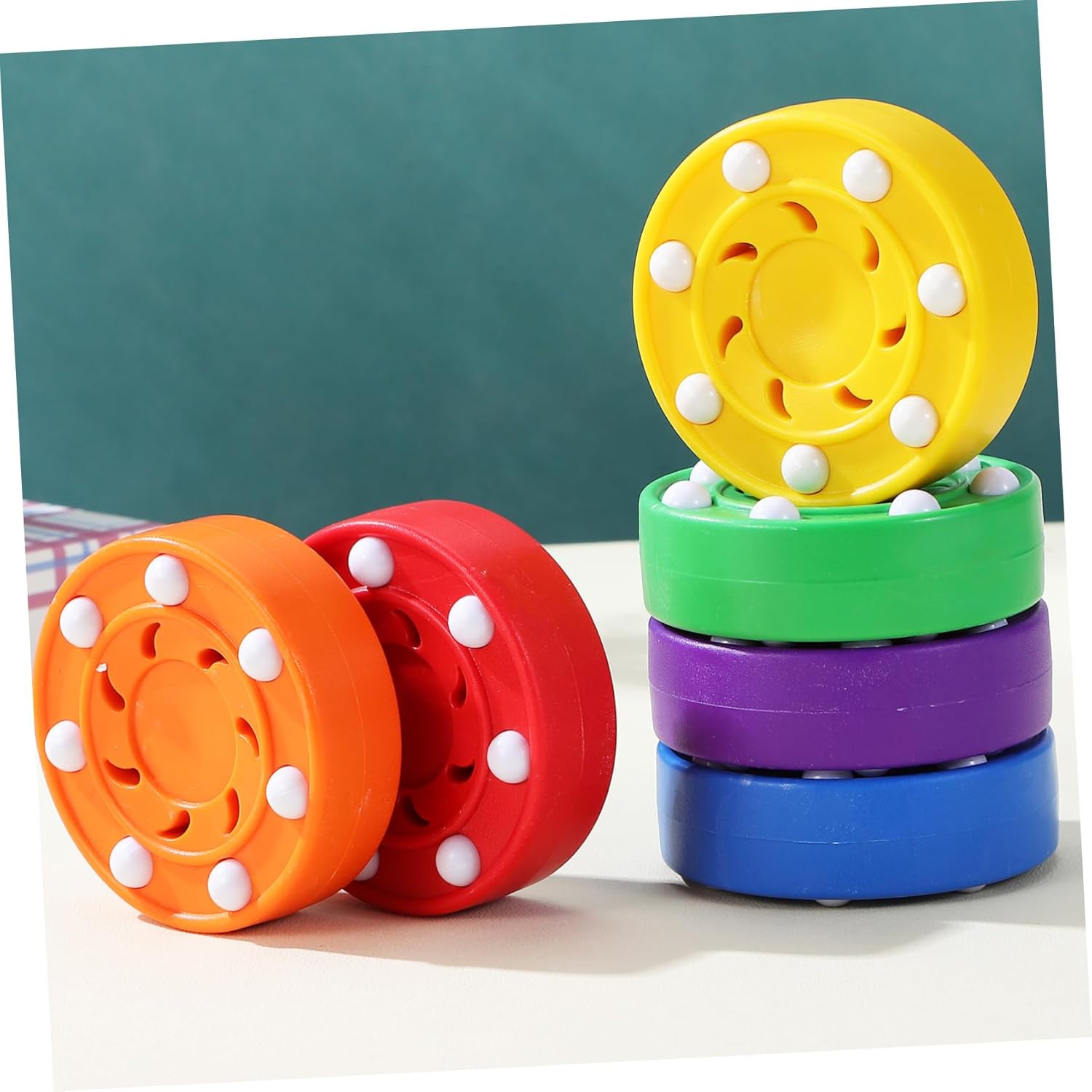 VICASKY 6pcs Roller Hockey Pucks Vibrant Colored Training for Ice and Floor Hockey Practice High Visibility Sports Accessories for Skill Enhancement and Performance Improvement