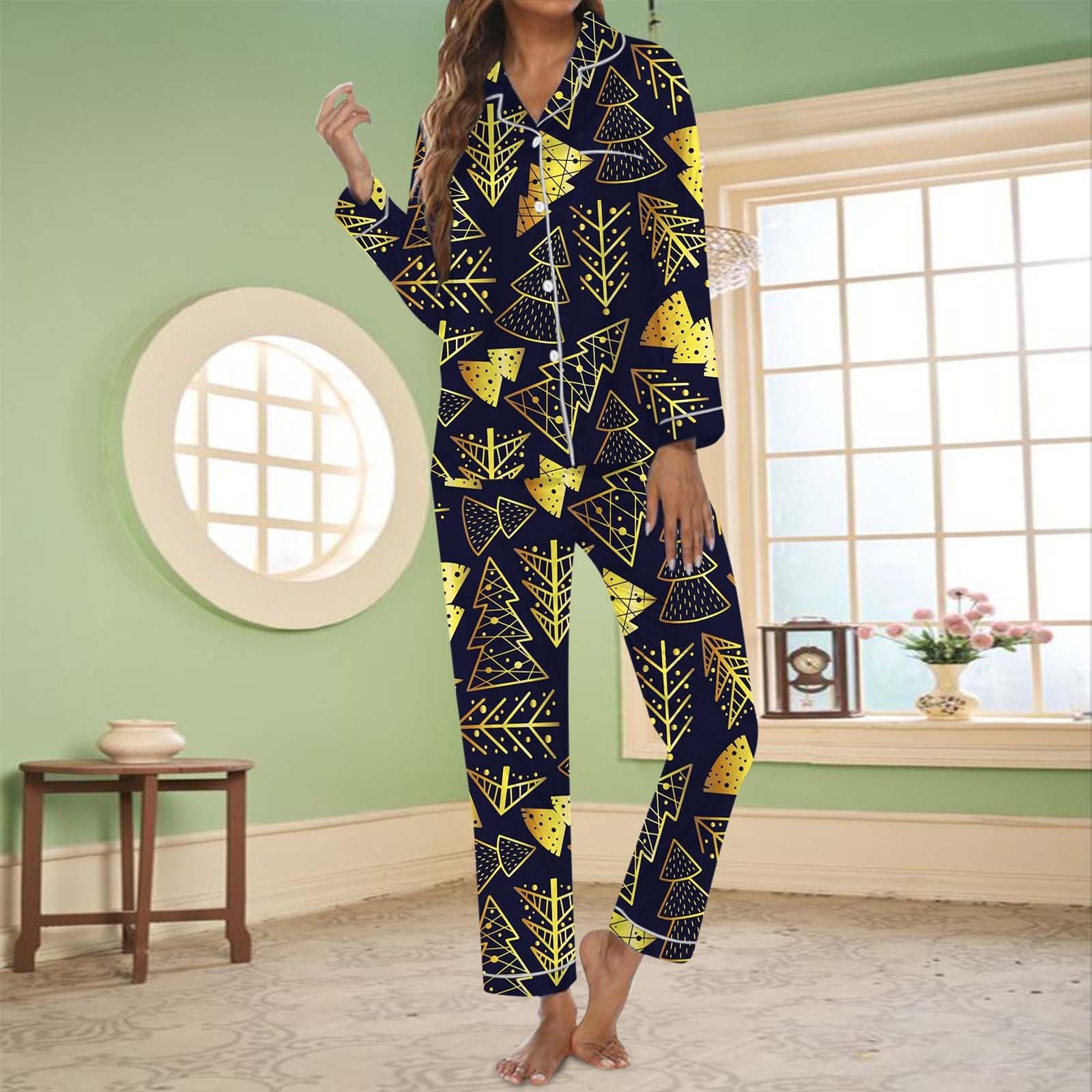 Pijama,Conjunto de Pijama Holgado de Manga Larga con Estampado de árbol de Navidad para Mujer