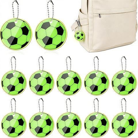 12 colgantes reflectantes de fútbol, llaveros de PVC, diseño de fútbol para seguridad nocturna en mochilas, correr, ciclismo (verde)