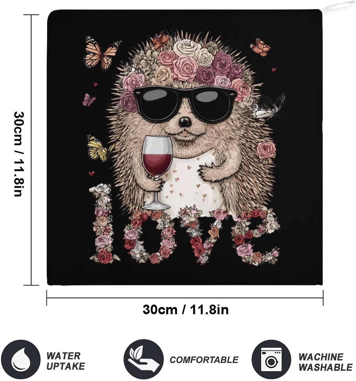 Funny Hedgehog Love Wine Microfiber Hand Towels for Bathroom Soft Absorbent Bath Kitchen Towel with Hanging Loop 4PCS