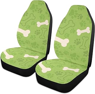 YYZZH Dog Paw Print Bone Pattern Green Car Seat Covers for Front Set of 2 Vehicle Seat Protector Car Mat Fit Most Car Truck Van SUV
