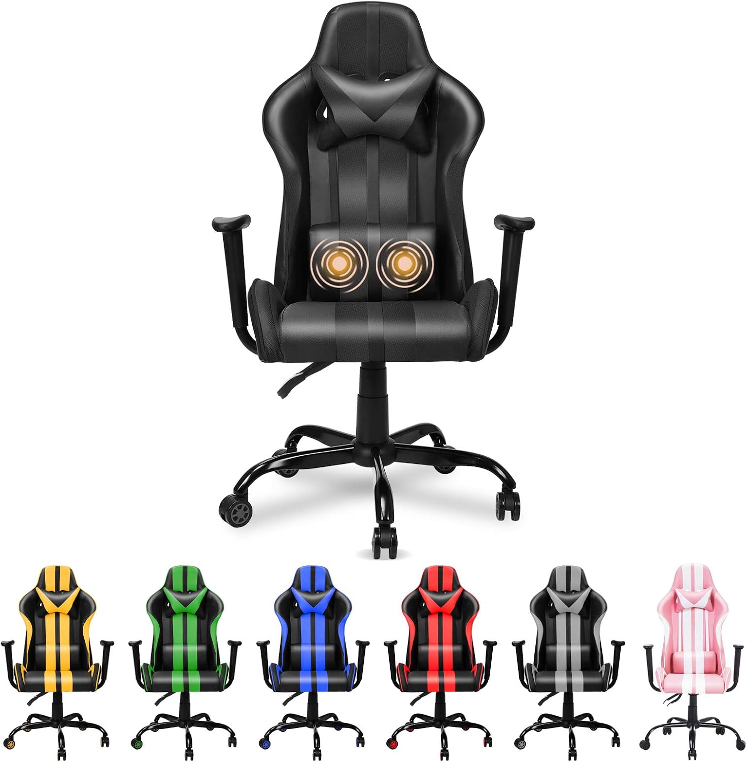 Ferghana Massage PC Computer Chair，Gaming Chair,Video Game Chair, Ergonomic Office Chair, Racing Executive PU Leather Desk Chair with Lumbar Support Headrest Armrest Task Rolling Swivel Chair (Black)