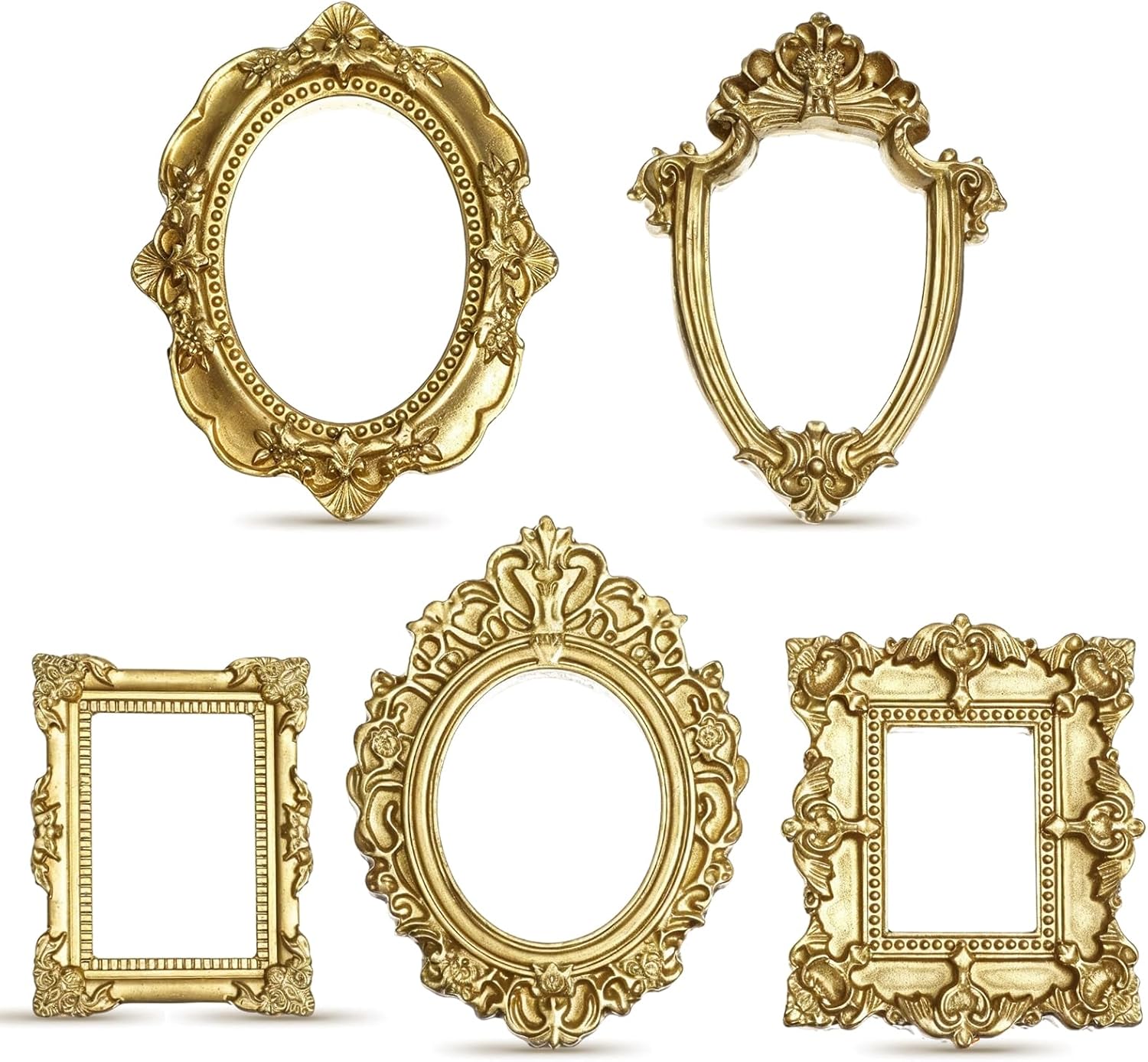 Ouligay 10PCS Mini 1x1 Inch Gold Vintage Picture Frames - Oval Rectangle Square Round Resin Frames for DIY Jewelry Table Decor & Gifts