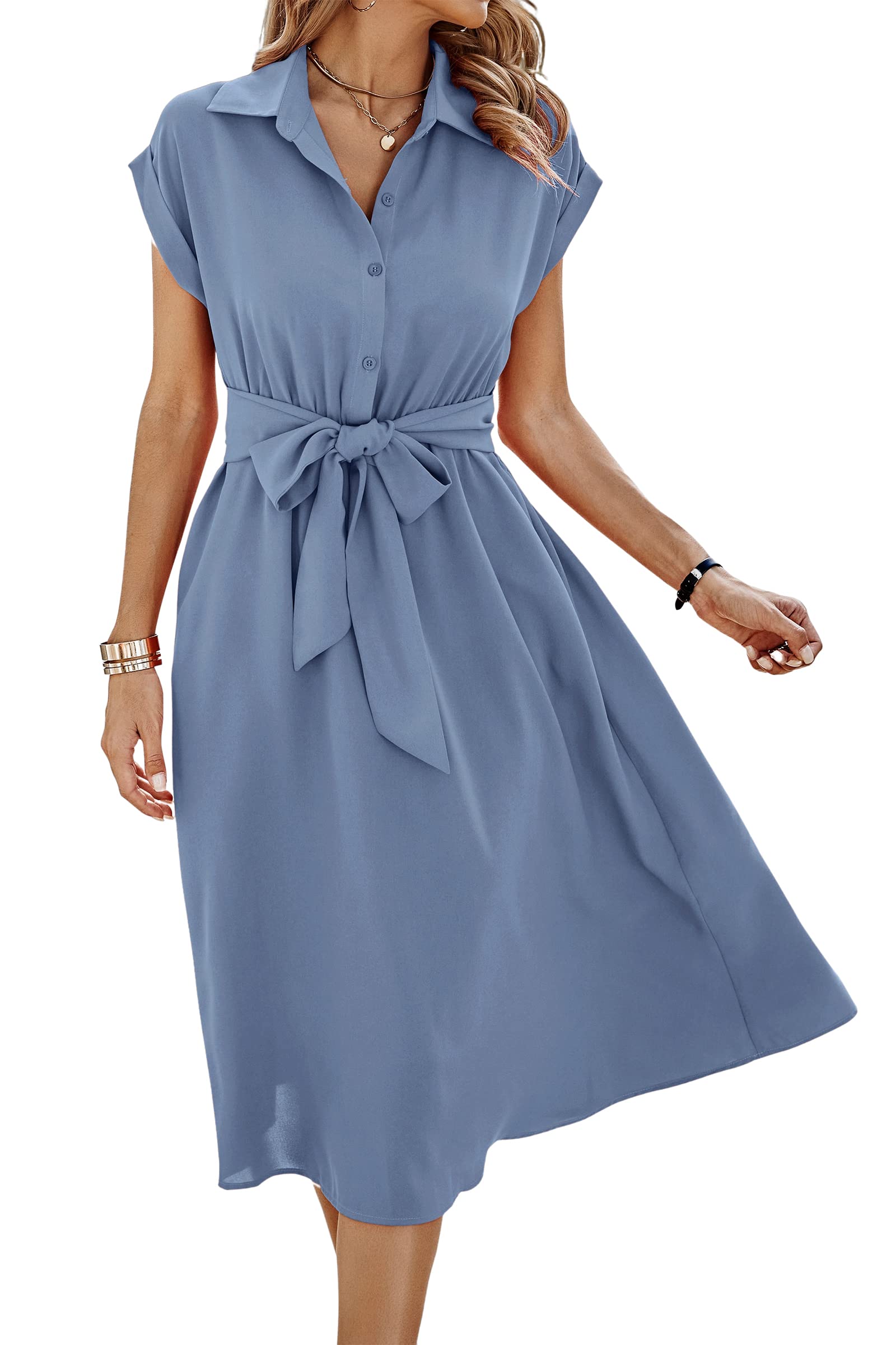 ASOMI Abito da donna con scollo a V, abito estivo, largo, elegante, per il tempo libero, da spiaggia, maniche a balze, stampa lungo al ginocchio