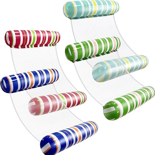 Flotadores de piscina para adultos, paquete de 4 hamacas inflables de agua, esenciales para vacaciones en la playa, para piscina, lago o fiestas de