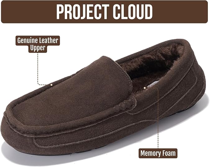 100% Genuine Leather Mens Slippers Slip-On Mens Shoes, Loafers for Men