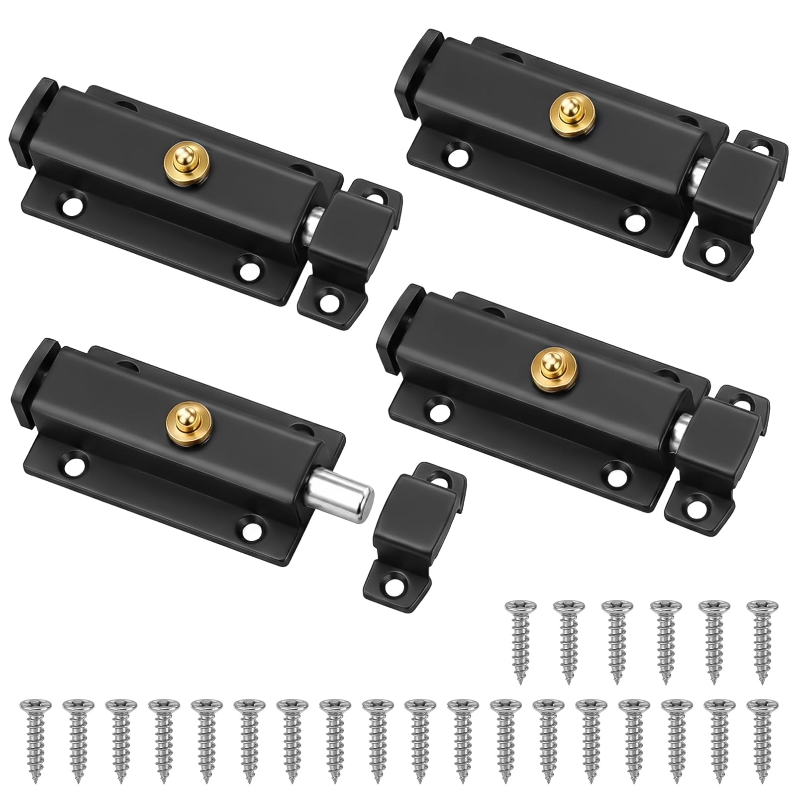 3 Inch Door Bolt, 4 Pcs Spring Bolt Lock Bolts with Screws