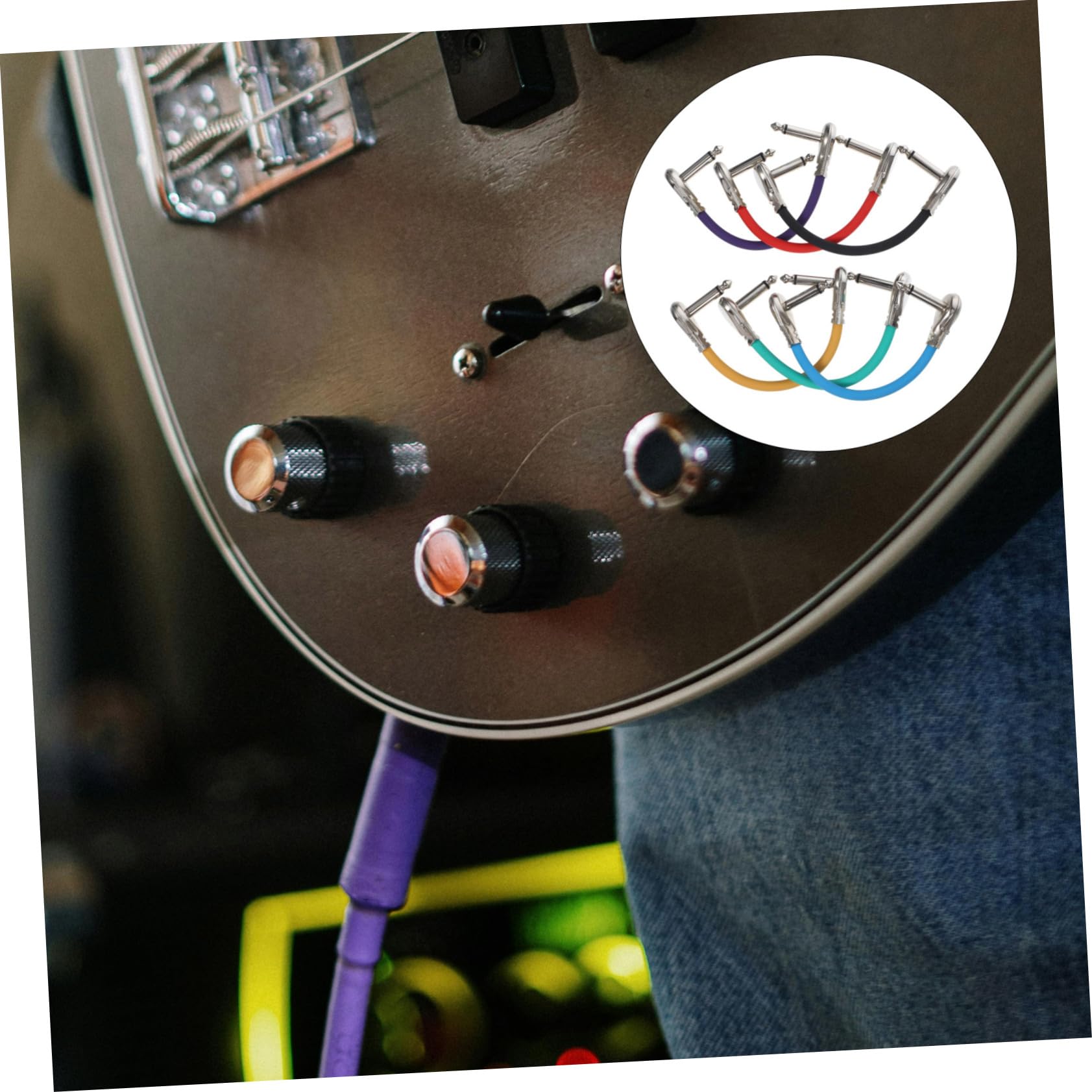 TOYANDONA Cables de Conexión para Guitarra de 6, 35mm, 6 Piezas | Pu y Cobre, Formato Plano de 15cm, Diseño Plug-and-play para Espacios Reducidos