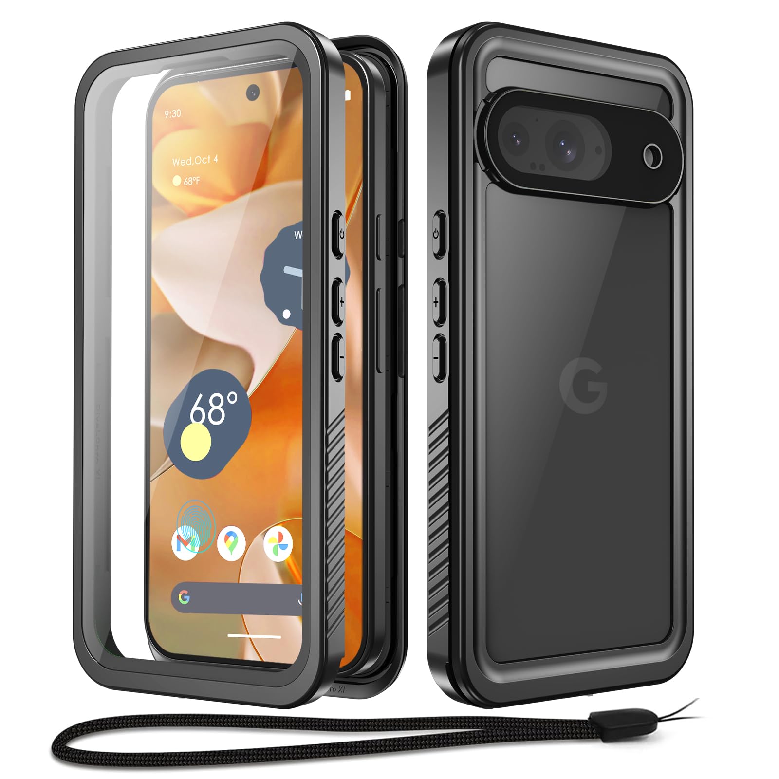 Beeasy Coque pour Google Pixel 9 Etanche, IP68 Imperméable 360 Protection Intégrale Étui avec Protecteur d'Écran, Antichoc Waterproof Antipoussière Incassable Etui pour Pixel 9, Noir