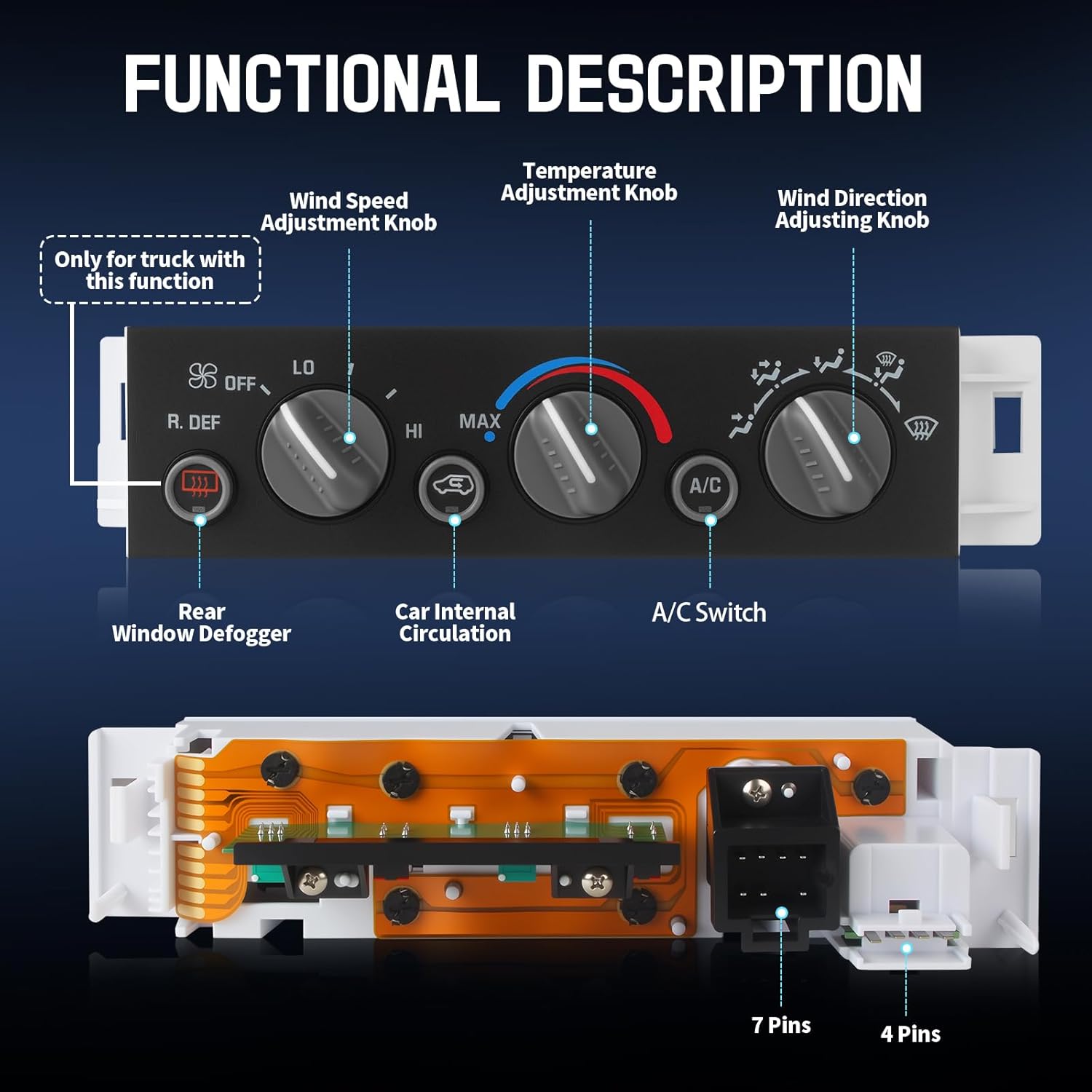 A/C Heater Control Panel with Rear Window Defogger for 1996-2000 Chevy GMC C1500 C2500 C3500 K1500 K2500 K3500 Tahoe Yukon, Cadillac Escalade, Climate Control Module Replace 599-006