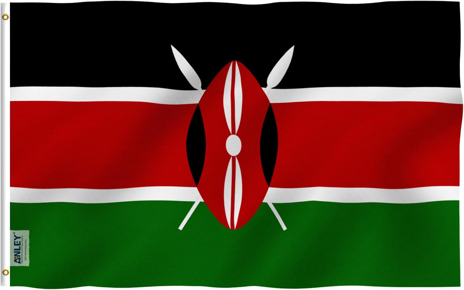 Fly Breeze 3x5 Feet Kenya Flag - Vivid Color and UV Fade Resistant - Canvas Header and Double Stitched - Republic of Kenya Flags Polyester with Brass Grommets 3 X 5 Ft