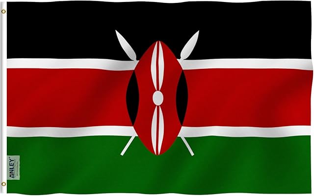 Anley Fly Breeze 3x5 Foot Kenya Flag - Vivid Color and UV Fade Resistant - Canvas Header and Double Stitched - Republic of Kenya Flags Polyester with Brass Grommets 3 X 5 Ft