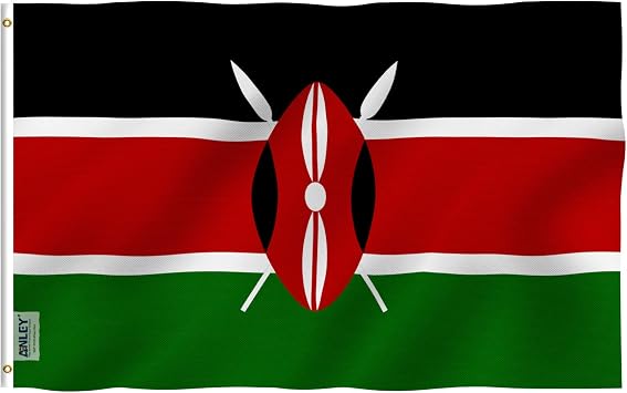 Anley Fly Breeze 3x5 Feet Kenya Flag - لون حيوي وبروف باهت - رأس قماش وخياطة مزدوجة - جمهورية كينيا أعلام بوليستر مع كروميت نحاسي 3 X 5 Ft