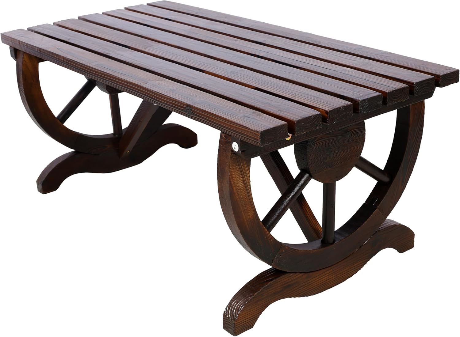 Outdoor Rustic Wooden Bench, 2 People Outdoor Bench with Wagon Wheel Legs, Garden Bench for Front Porch Furniture Patio Lawn Yard Park, Indoor and Outdoor Decor (Rustic Brown)