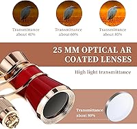 Vista 3 de Opera Glasses Binoculars 3 X 25, Mini Binocular Compact Lightweight, Theater Glasses with Chain for Adults Kids Women Theater Opera (Red with Chain)