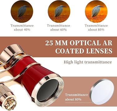 ULTECHNOVO Opera Glasses Binoculars 3 X 25, Mini Binocular Compact Lightweight, Theater Glasses with Chain for Adults Kids Women Theater Opera (Red with Chain)