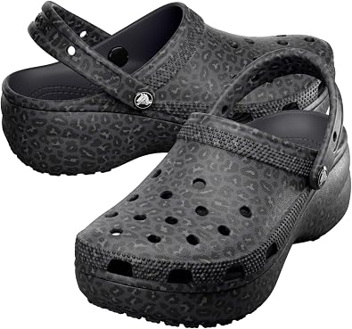Crocs Women's Classic Graphic Platform Clogs, Black Sand, 4