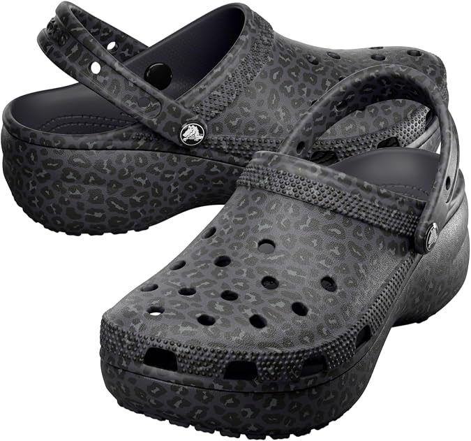 Crocs Women's Classic Graphic Platform Clogs, Black Sand, 4