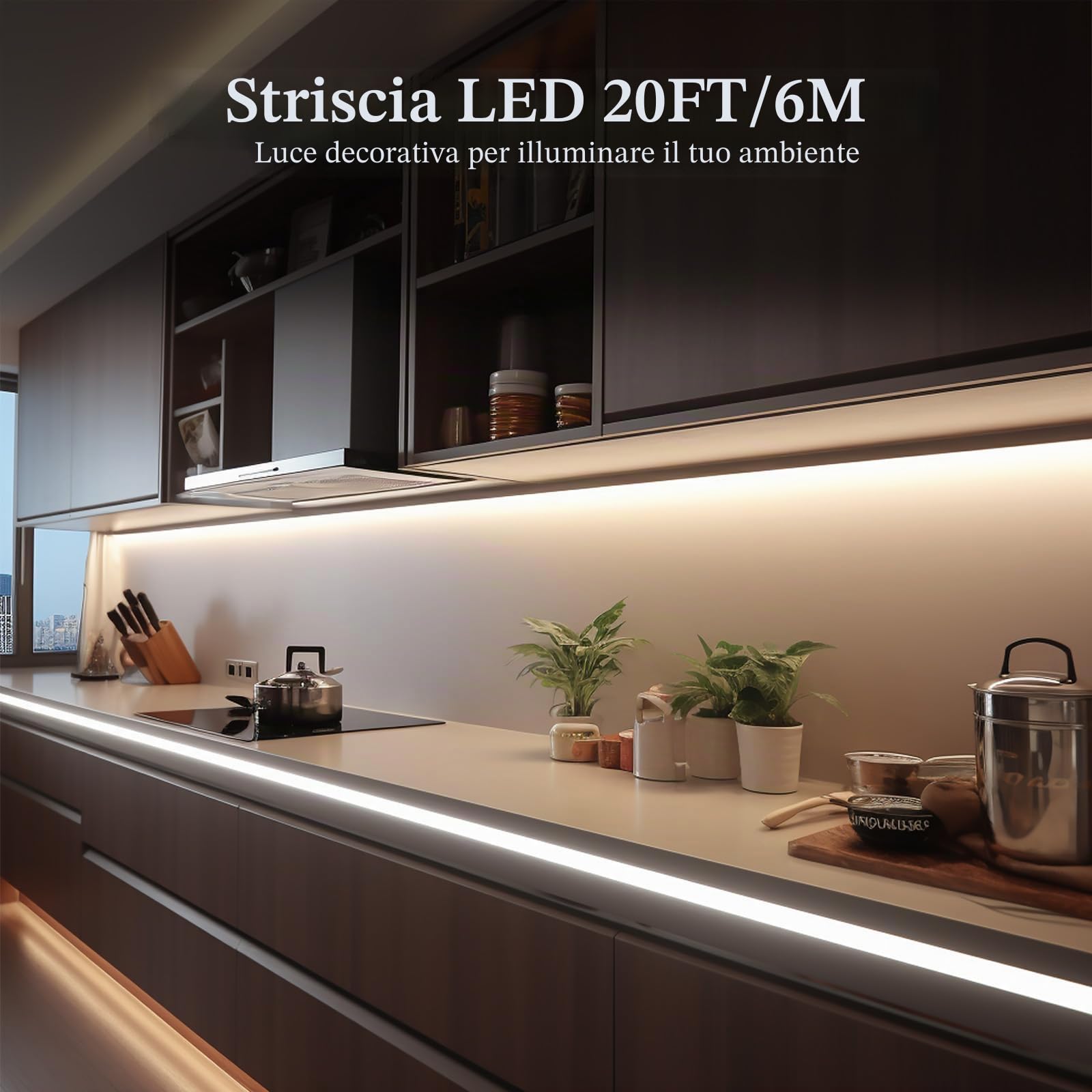 JOYLIT Striscia LED COB 12V Impermeabile IP65 6 Metri 4000K Bianca Naturale 320LEDs/M 4500LM CRI 90 Dimmerabile Adesiva Strip LED per RV, Cucina, Bagno (Senza Alimentazione)