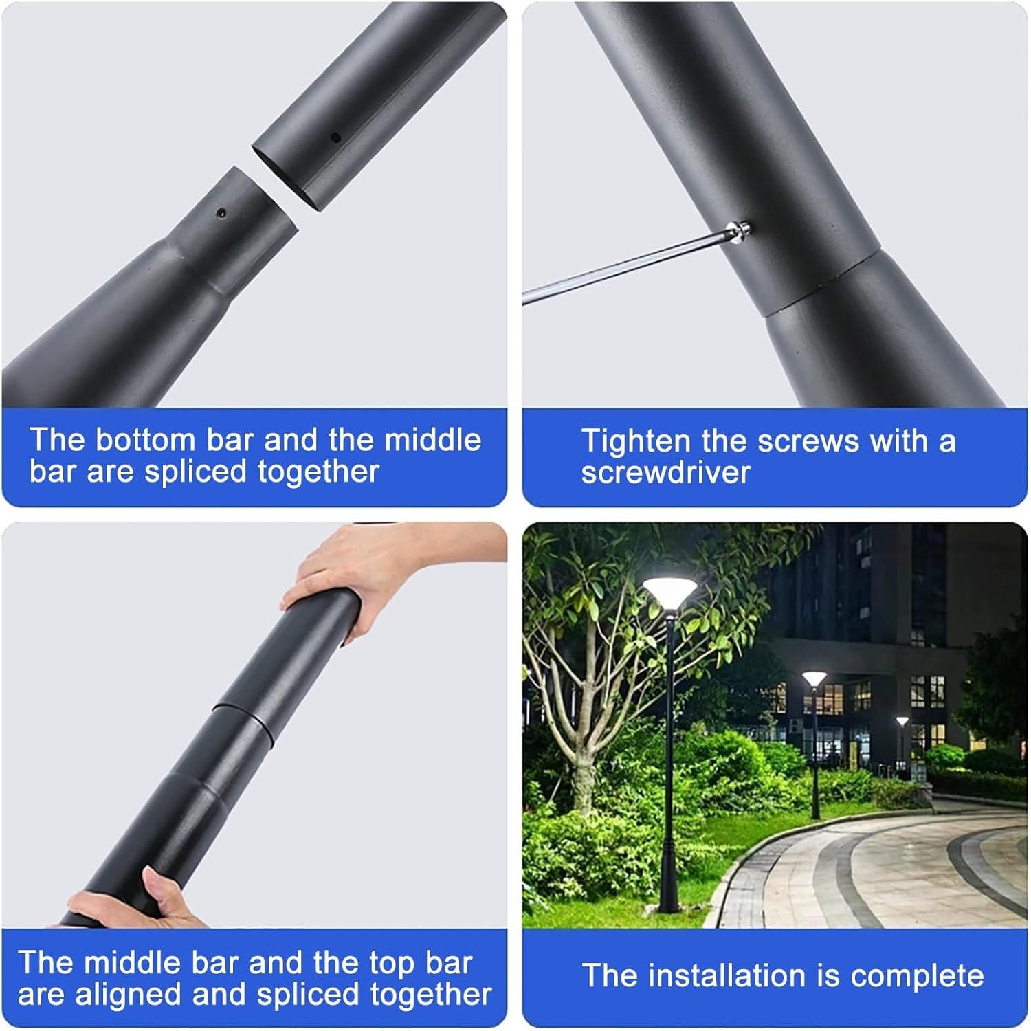 Outdoor Solar Street Light Pole - Heavy Duty Metal Lamp Post with Mounting Rebar Cage Base for Parking, Backyard, Patio