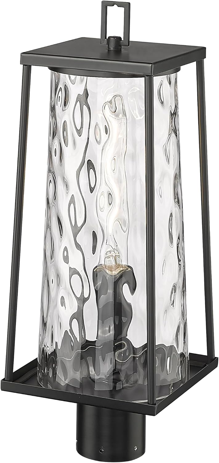 ML Lighting | Dutton Collection | 10631-PBK | 1 Light Outdoor Post Lantern in Powder Coated Black with Textured Glass Shade | Perfect for Walkways, Porches, Backyards, Patios, and Driveways