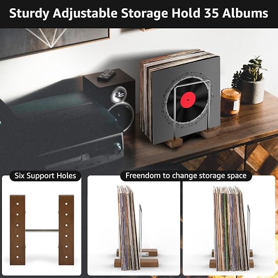 Vinyl Record Storage Holder, Vinyl Album Display Stand for 35 Single LPs