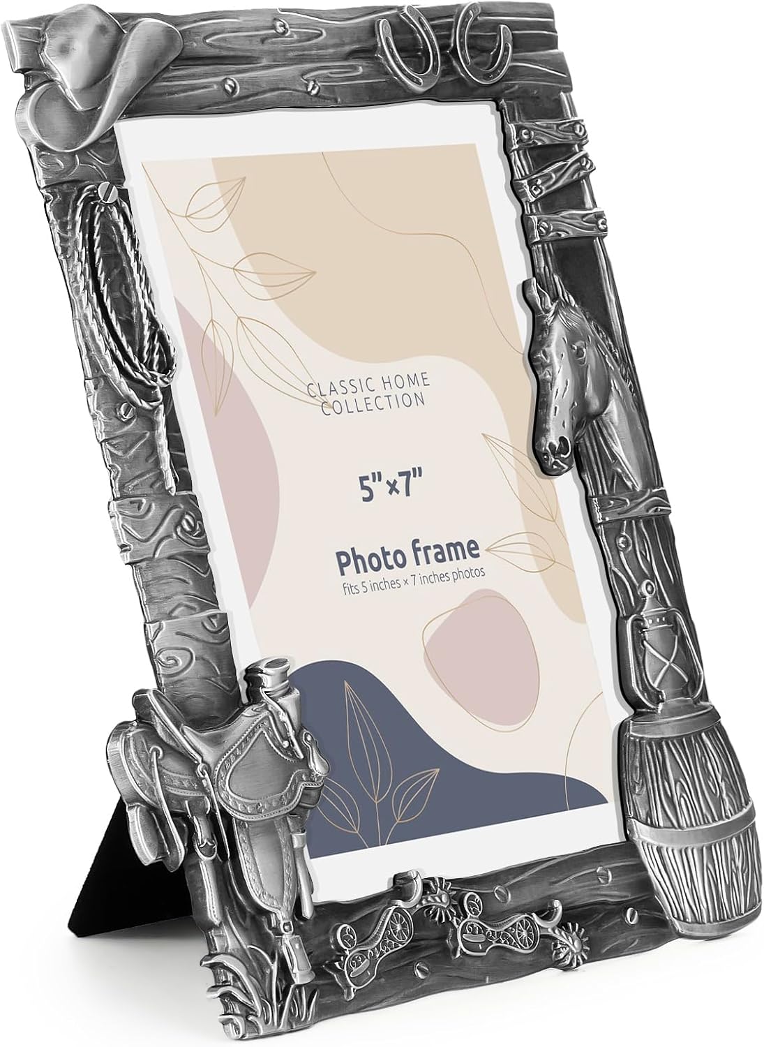 West style Cowboy Western Decor Picture Frame 5 x 7 Country Gifts Farmhouse Picture Frames wiht Horse Photo Frame Wall Hanging or Standing 5x7 Elaborate Picture Frame