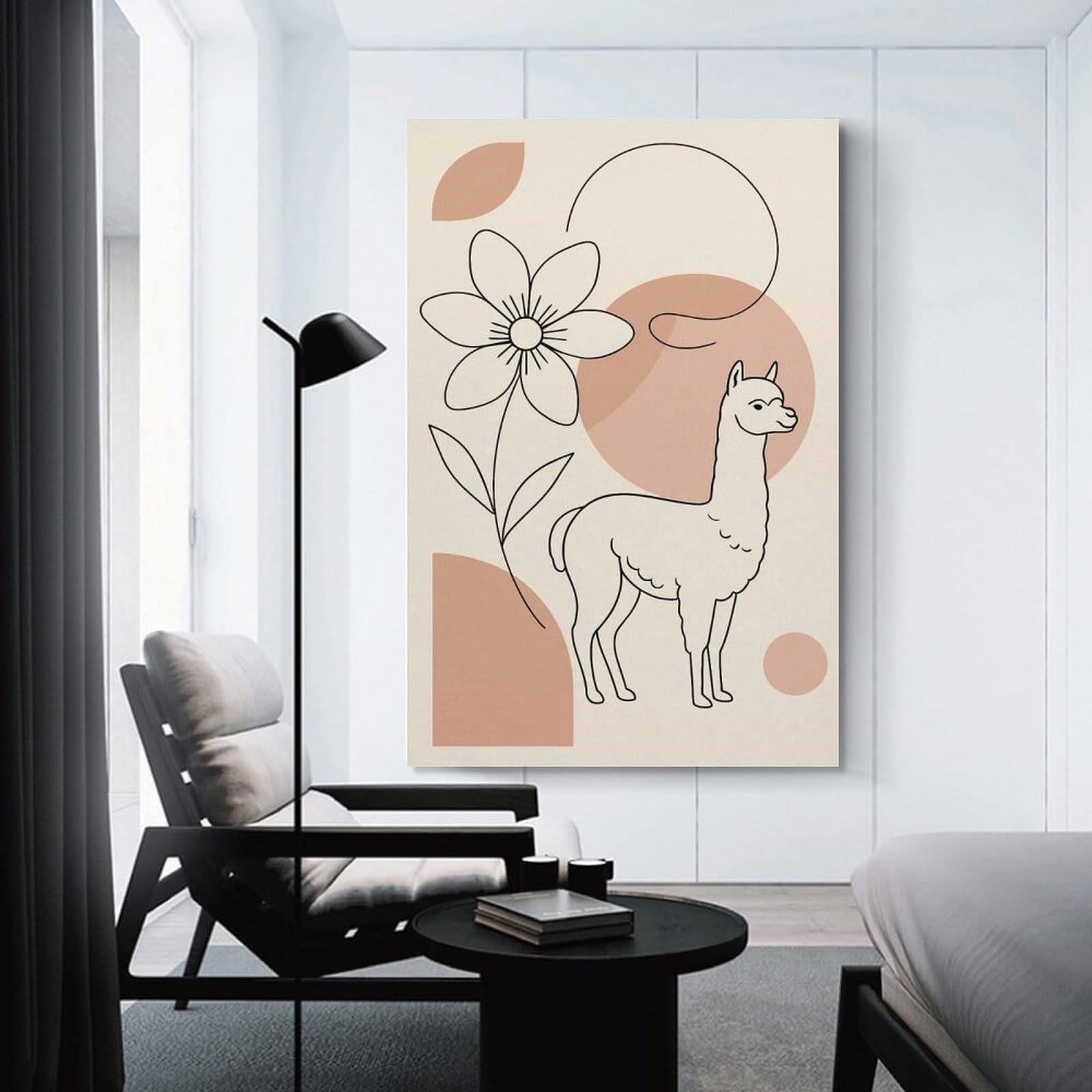 Junmoney Minimalist Llama And Flower Line Art Canvas Wall Decor 20x30inch(50x75cm), for Home Lounge, Bedroom Or Reading Nook, A Home Accent with Warm Character