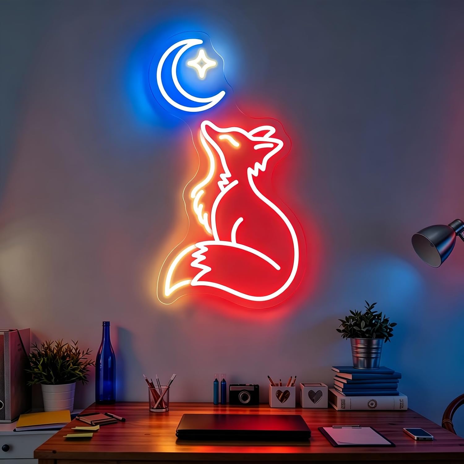Fox Moon Neon Sign for Wall Decor Fox LED Neon Light Cute Animal Wall Decor