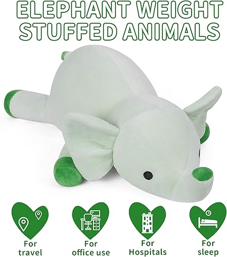 Miniatura 6 de Animales de peluche con peso de elefante verde de 24 pulgadas, 4.2 libras, bonito juguete de felpa con peso, cómodo regalo para niños y adultos (24