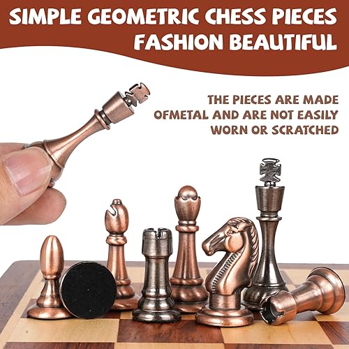 Miniatura 4 de Juego de ajedrez de metal de 12 pulgadas, juego de tablero de ajedrez de madera plegable, juego de ajedrez de viaje plegable, bronce y plata, 2