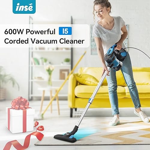 Miniatura 2 de INSE Aspiradora con cable, potente aspiradora con cable de 600 W, aspiradora de palo con cable 6 en 1 para el hogar, cobalto