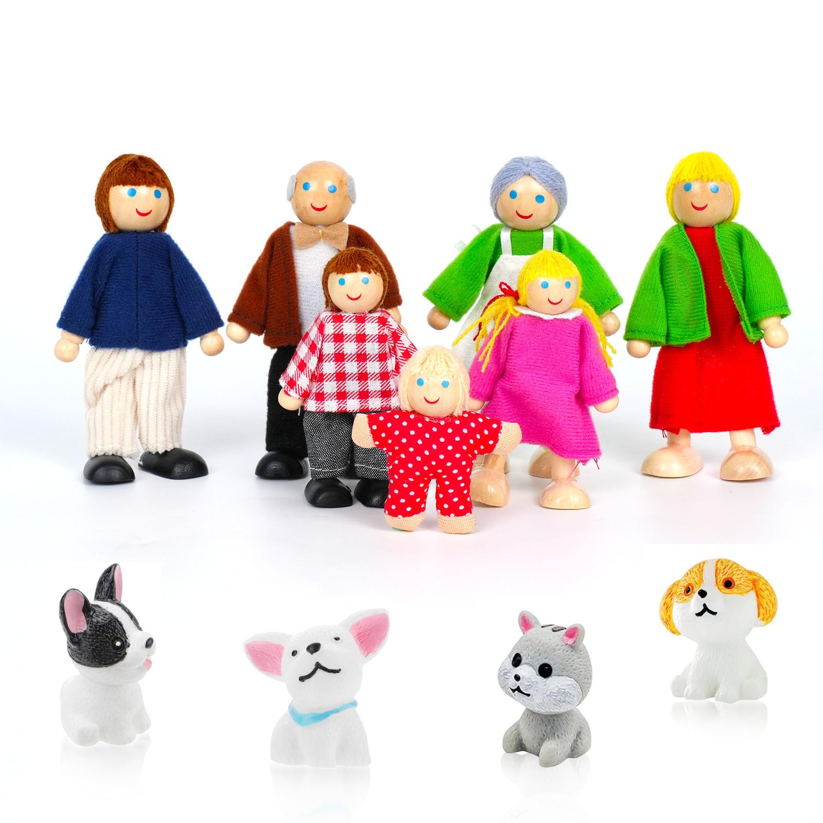 Poupées Bois Famille Famille De Poupées En Bois Articulées (13 Pièces