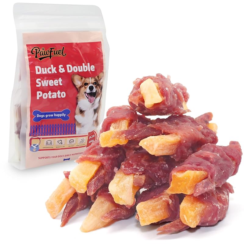 Petisco de carne seca para cães com pato e batata-doce roxa PawFuel 400 g