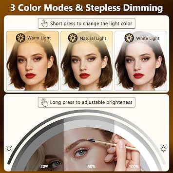 DECLUTTR Wall Mounted Lighted Makeup Mirror, Rechargeable 1X/15X Magnifying Mirror 8 Inch Double Sided, 3 Colors Vanity Mirror with Lights, Touch Dimmable 360 Rotation Foldable