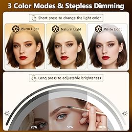 DECLUTTR Wall Mounted Lighted Makeup Mirror, Rechargeable 1X/15X Magnifying Mirror 8 Inch Double Sided, 3 Colors Vanity Mirror with Lights, Touch Dimmable 360 Rotation Foldable