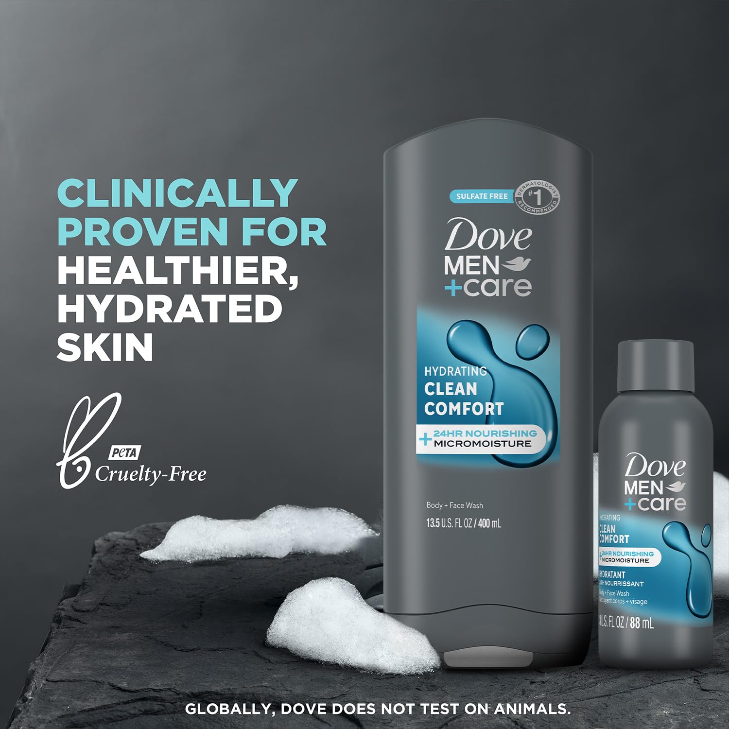 Dove Men+Care Body + Face Wash 2-Pack + Travel-Size Body Wash – Clean Comfort with 24HR Nourishing MicroMoisture, Lemon & Cedarwood Scent