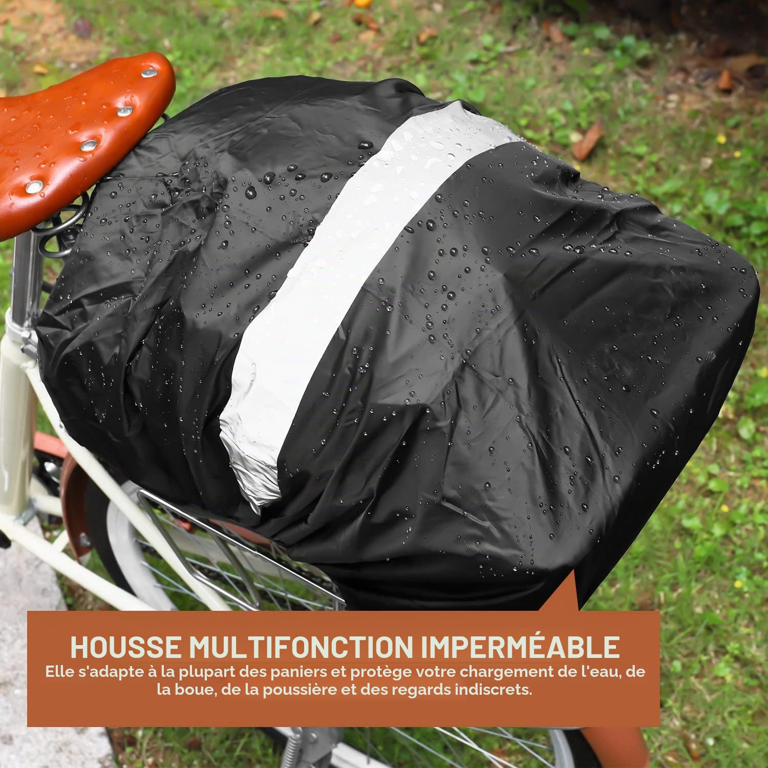ANZOME Panier de vélo arrière avec housse étanche et panier à bagages - Grand porte-bagages - Panier pour l'arrière - Accessoires de vélo - En polyrotin