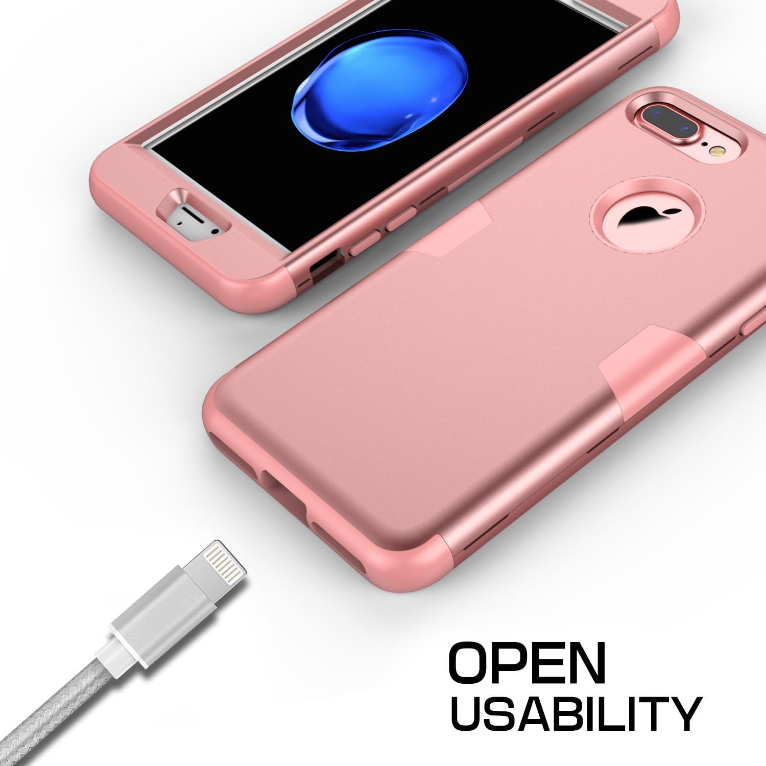 RabeMall Shockproof Case for iPhone 7 Plus,Sturdy and Durable and Slim Fit Case,Rose Gold