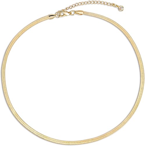 CHESKY Gold Necklace for Women, 14K PlatedS925 sterling silver Snake Chain Necklace Dainty Simple Chunky Herringbone Necklace Gold Choker Necklaces