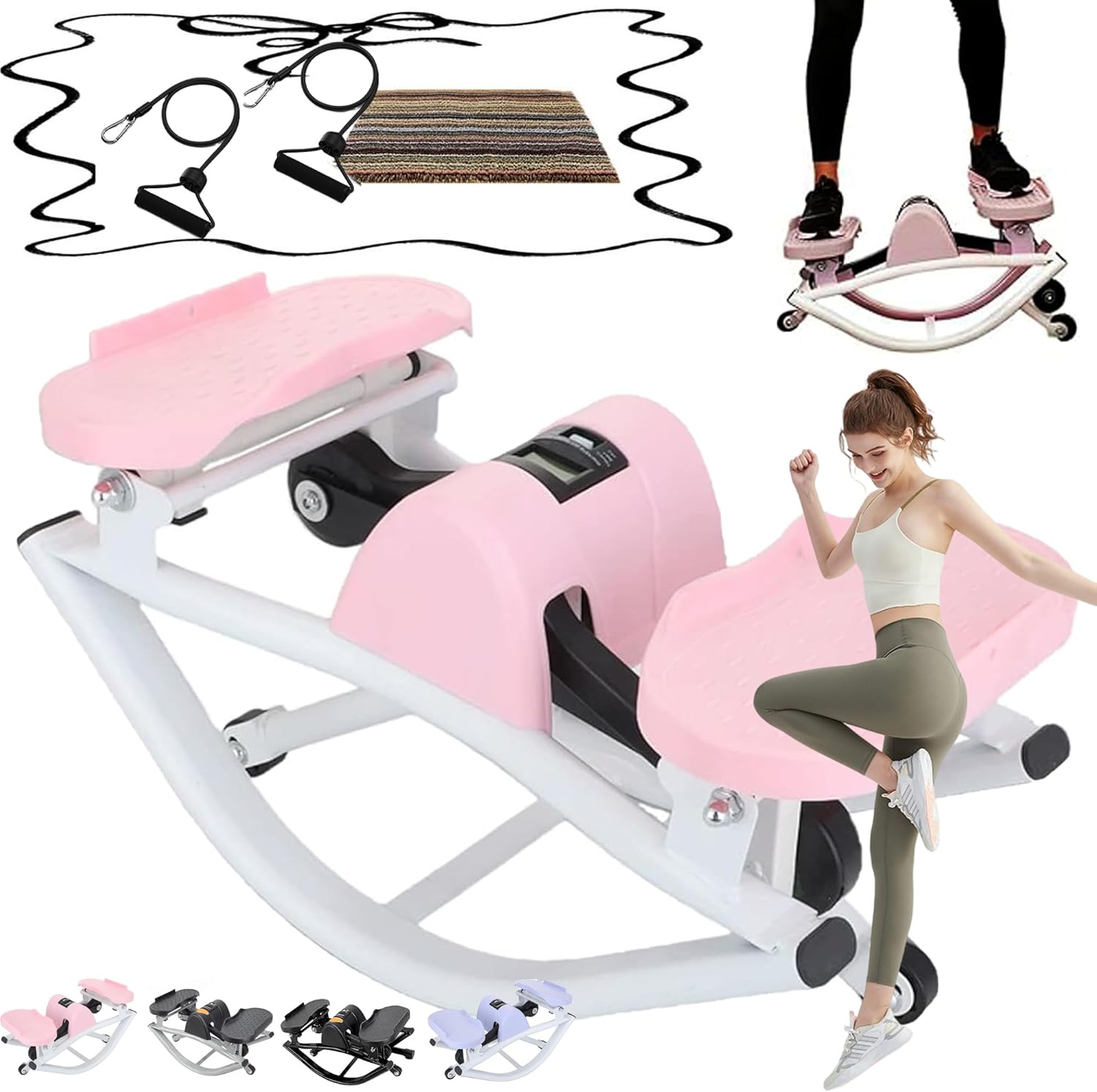 Rocking Stepper Side to Side Rock Stepper Side to Side Machine Rock Stepper Exercise Machine with Resistance Bands&Led Display, Low-Impact Home Workout Machine