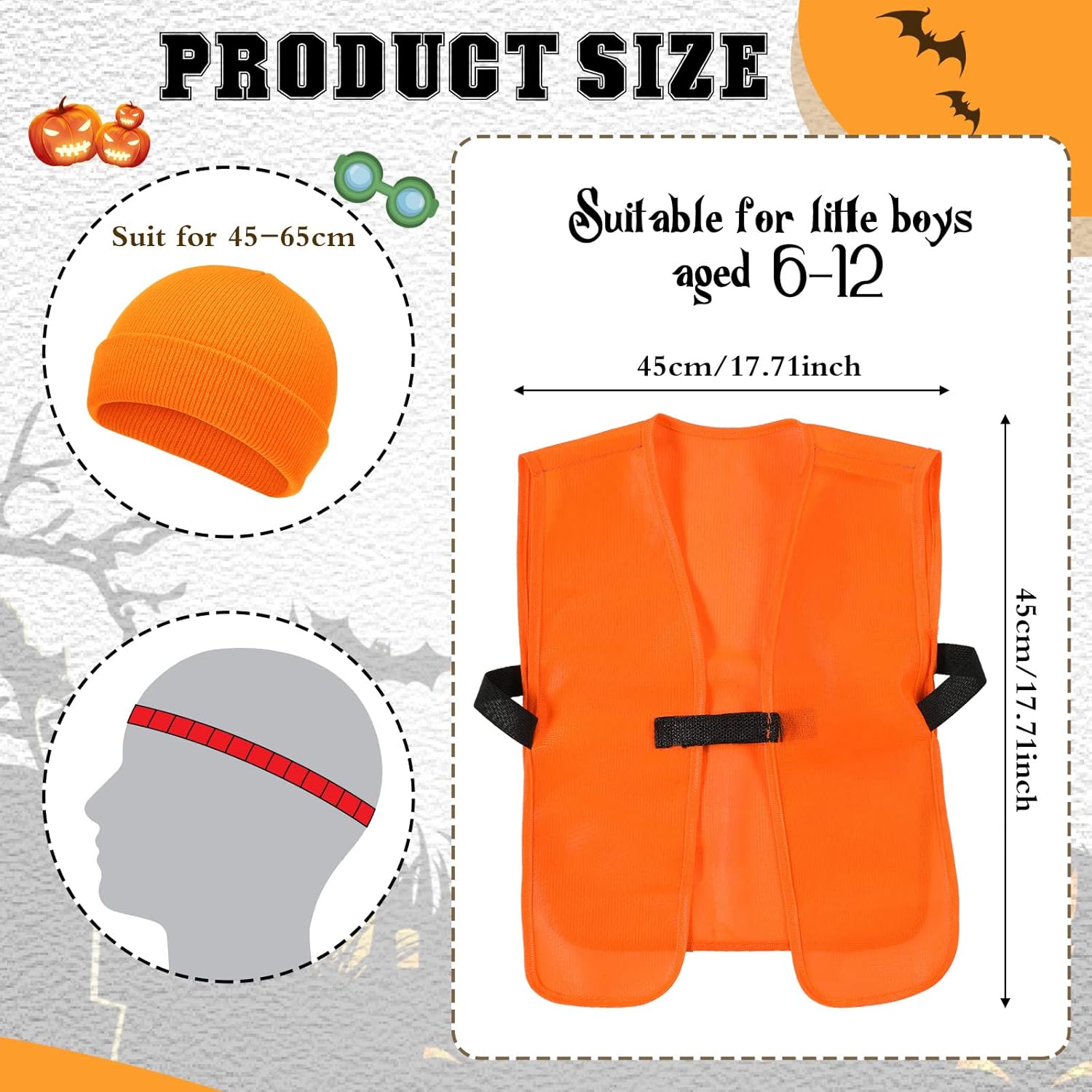 Tarpop Kids Blaze Orange Hunting Vest and Knit Cap Set Includes Classic Vest and Cap 6-13 Years Hunting and Winter Knit Kids Hat Orange Beanie for Youth Boys Girls Outdoor Hiking - Image 2