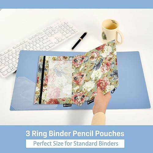 Vista 89 de ALAZA Estuche para lápices para carpeta de 3 anillas, carpetas con estampado de vacas, bolsas para lápices con ventana transparente con cremallera