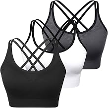 WOYYHO Cross Back Sports Bra for Women Padded Strappy Yoga Bra Medium Support Workout Bra for Athletic Gym Fitness 3 Pack