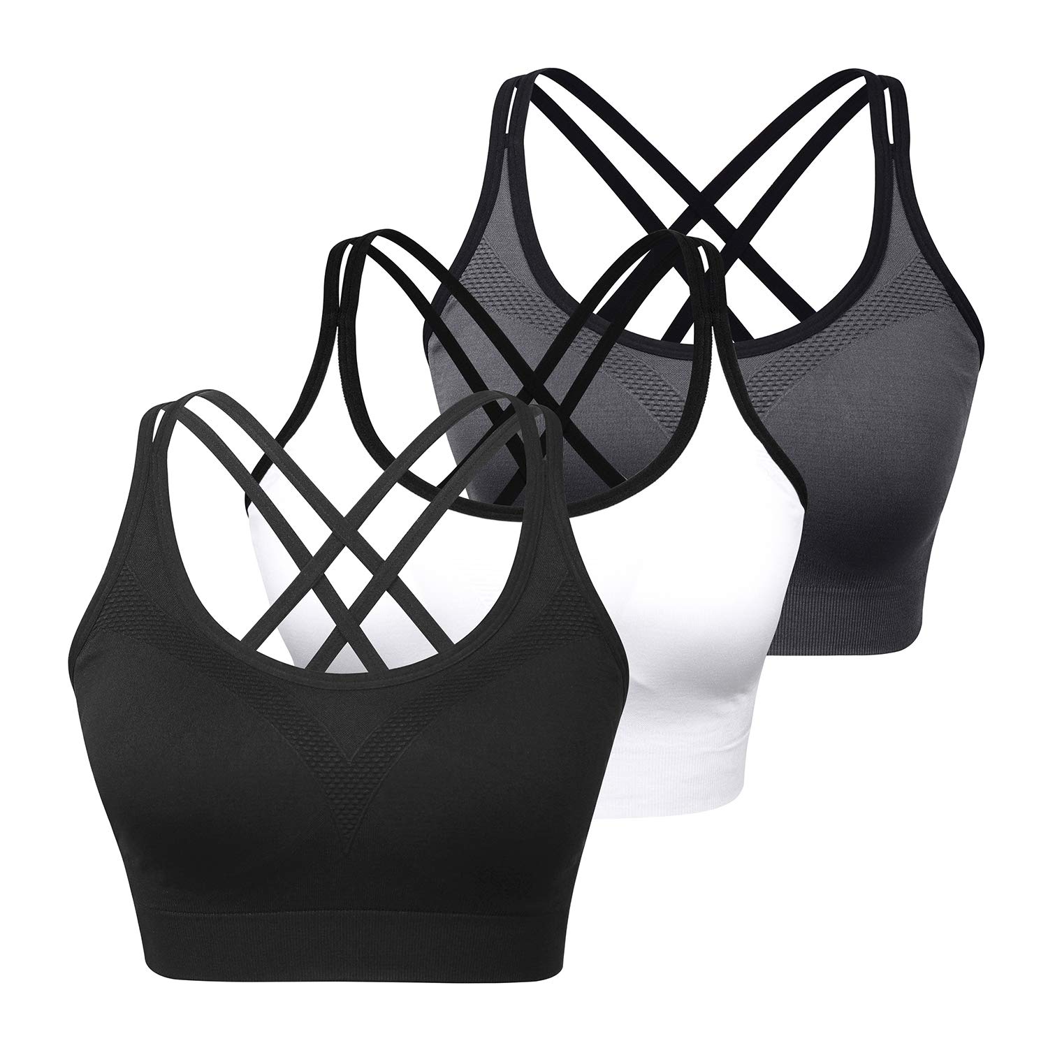 WOYYHO Cross Back Sports Bra for Women Padded Strappy Yoga Bra Medium Support Workout Bra for Athletic Gym